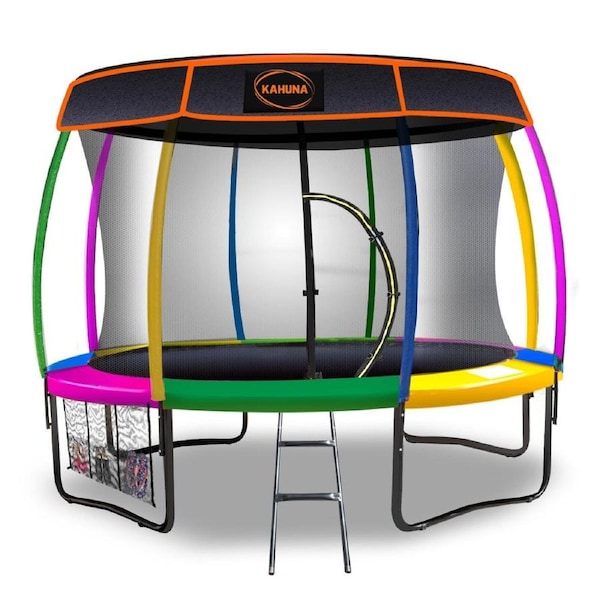 Kahuna 10ft Trampoline Free Safety Net Spring Pad Roof Mat Ladder - Rainbow