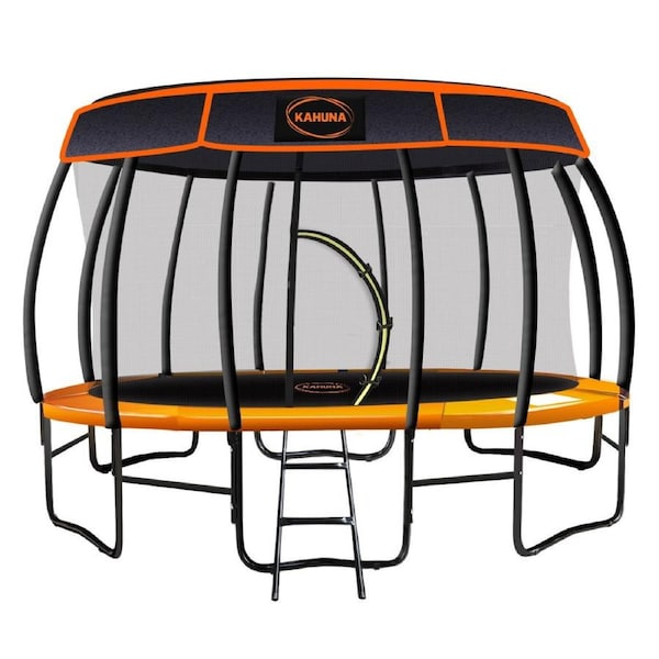 New 14ft Trampoline Free Safety Net Spring Rainbow Pad Roof Mat Ladder - Orange