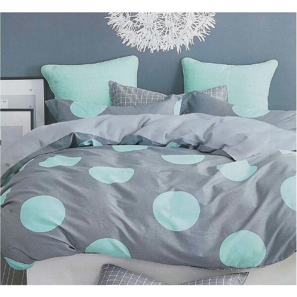 Circles Queen Size Bed Quilt Doona Duvet Cover & Pillow Cases Set Green Grey
