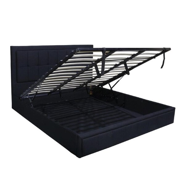 Foret Bed Frame Double Gas Lift Storage Base Bedroom Furniture Fabric Black
