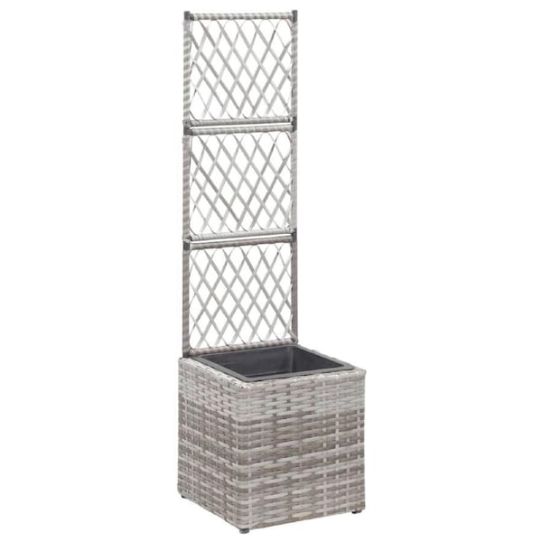 Trellis Raised Bed with 1 Pot 30x30x107 cm Poly Rattan Grey vidaXL
