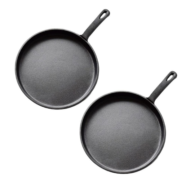 SOGA 2X 26cm Round Cast Iron Frying Pan Skillet Griddle Sizzle Platter