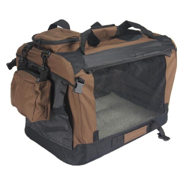 YES4PETS Small Foldable Soft Dog Cat Puppy Rabbit Crate Bag With Curtain-Brown