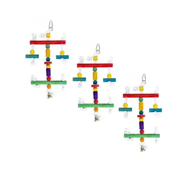 YES4PETS 3 x Wood Small Hanging Swing Bird Parrot Parakeet Cockatiel Budgie Toy