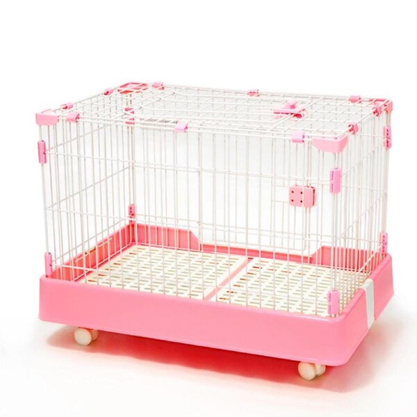 YES4PETS Large Pink Pet Dog Cage Cat Rabbit Crate Kennel With Potty Pad And Wheel