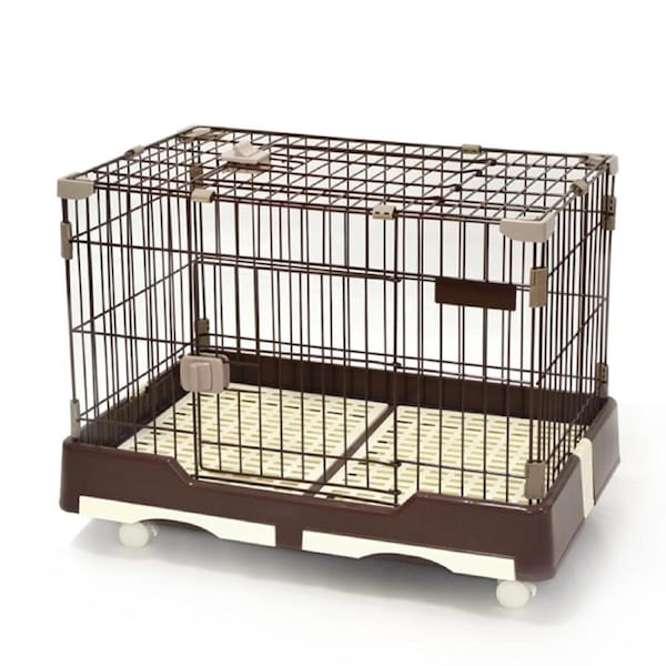 YES4PETS Large Brown Pet Dog Cage Cat Rabbit Crate Kennel With Potty Pad And Wheel