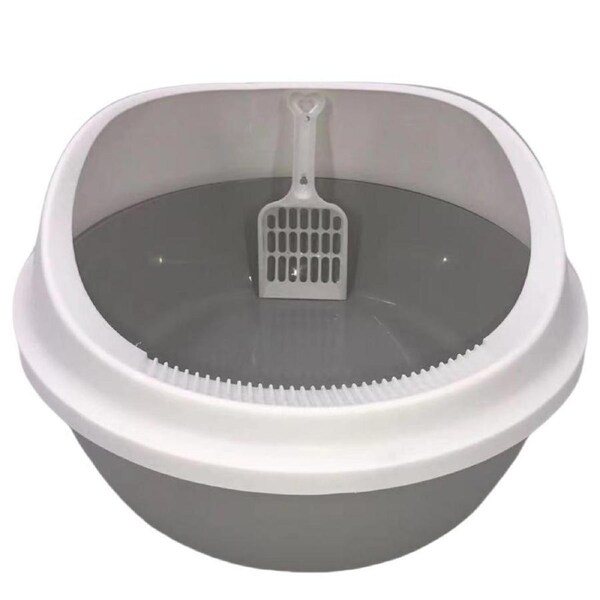 YES4PETS 2 x Grey Round Portable Cat Toilet Litter Box Tray with Scoop