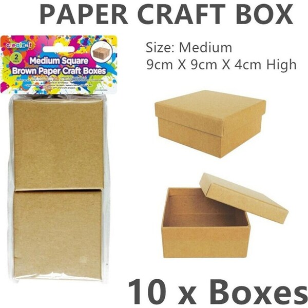 10x Medium Paper Craft Box Brown 9CM Cardboard Gift Wrapping Wedding Bomboniere