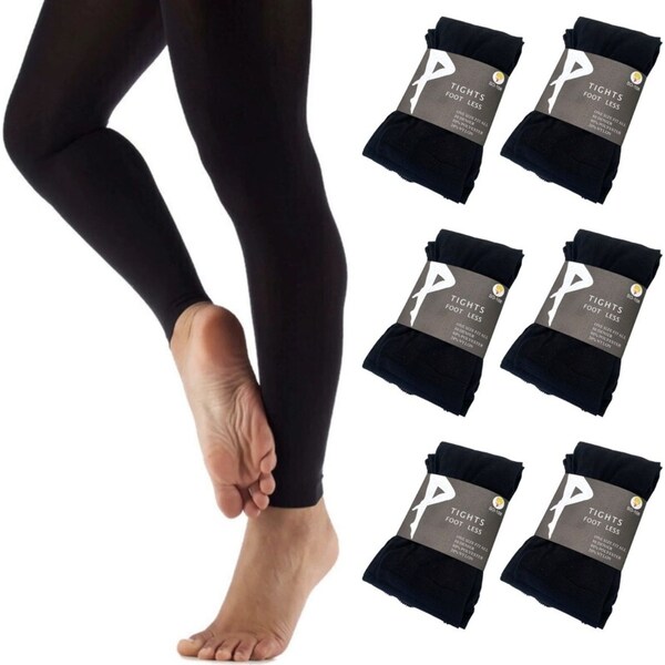 6x Womens Ladies Footless Tights Stockings Pantyhose Leg Hosiery Thermal - Black