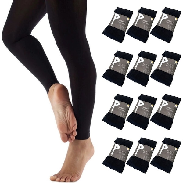 12x Womens Ladies Footless Tights Stockings Pantyhose Leg Hosiery Thermal - Black