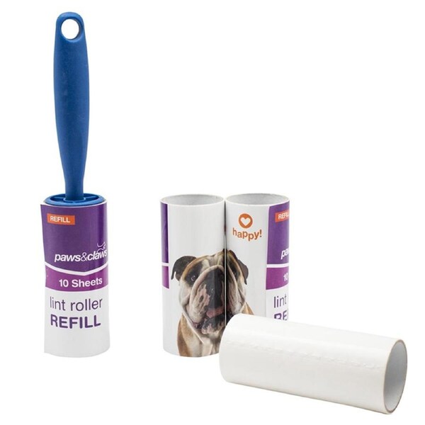 Paws & Claws 10 Sheet Lint Roller Pet Fur/Hair Remover Cleaning w/ 3 Refills