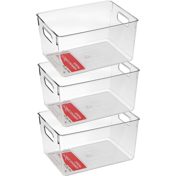 3x Boxsweden Crystal Plastic Storage Container 28cm LRG Fridge/Pantry Organiser