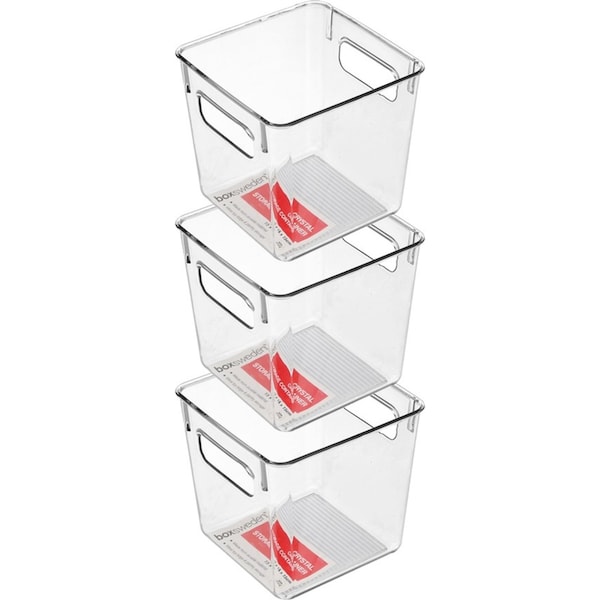 3x Boxsweden Crystal Plastic Storage Container 15cm MED Fridge/Pantry Organiser