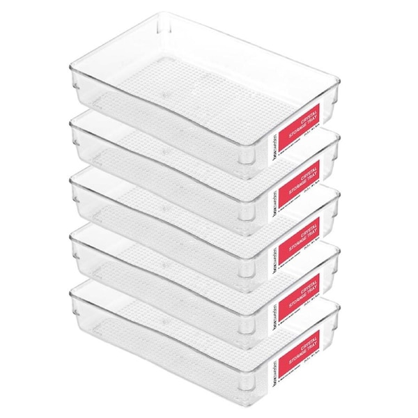 5x Boxsweden Crystal Plastic Storage Tray 24cm Medium Fridge/Pantry Container