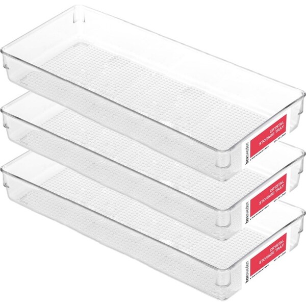 3x Boxsweden Crystal Plastic Storage Tray 40cm Large Fridge/Pantry Container