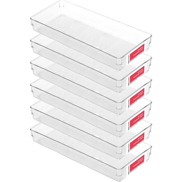 6x Boxsweden Crystal Plastic Storage Tray 40cm Large Fridge/Pantry Container