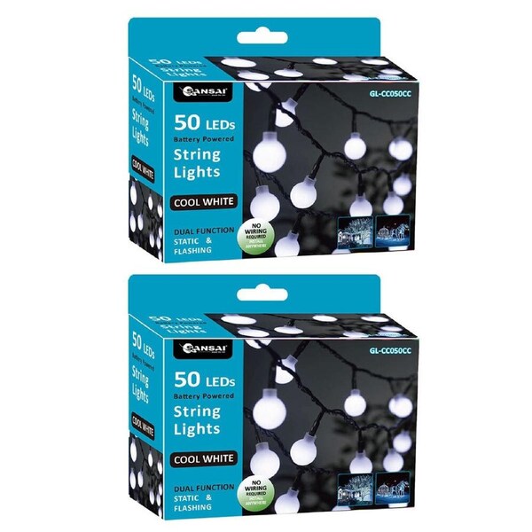 2x Sansai 50 LED Battery Globe Decorative/Christmas String Lights Cool White