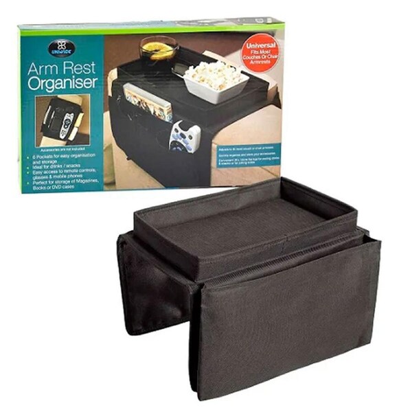 Arm Rest Remote/Magazine Organiser w/ 6 Compartments Storage Pockets f/ Sofa BLK