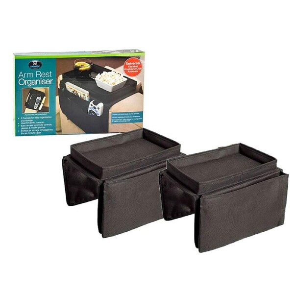 2PK Arm Rest Remote/Magazine Organiser w/ 6 Compartments Storage Pockets f/ Sofa