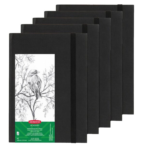 5pc Derwent Academy Hardcover 140 gsm A5 128pg Artist/Paint Visual Art Diary