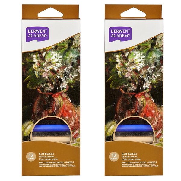2x 12pc Derwent Academy Assorted Colour Soft Pastels Crayon Colouring/Painting