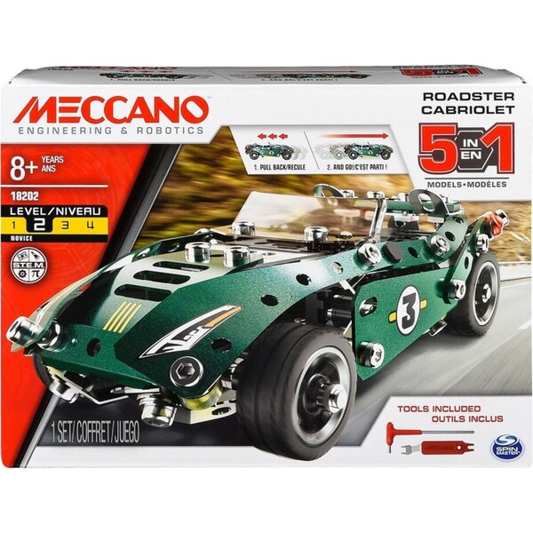 Meccano 5 Model Pull Back Car Roadster Cabriolet Kids/Child 8y+ Vehicle Toy GRN