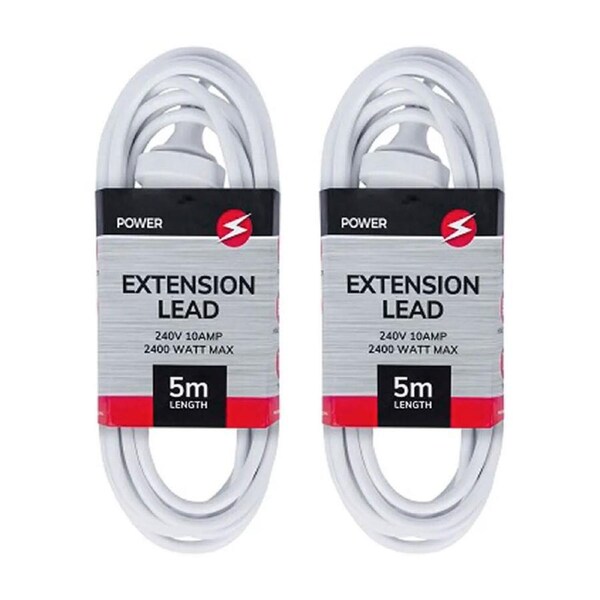 2x 5m Extension Lead/Cord Cable AU/NZ 2400W/240V/10Amp Indoor Home Power Plug
