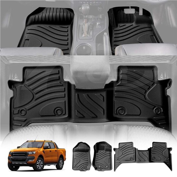 3D Heavy Duty All Weather Car Floor Mat Carpet Liner Complete Set for Ford Ranger PX PX2 PX3 Dual Cab 2011-2020
