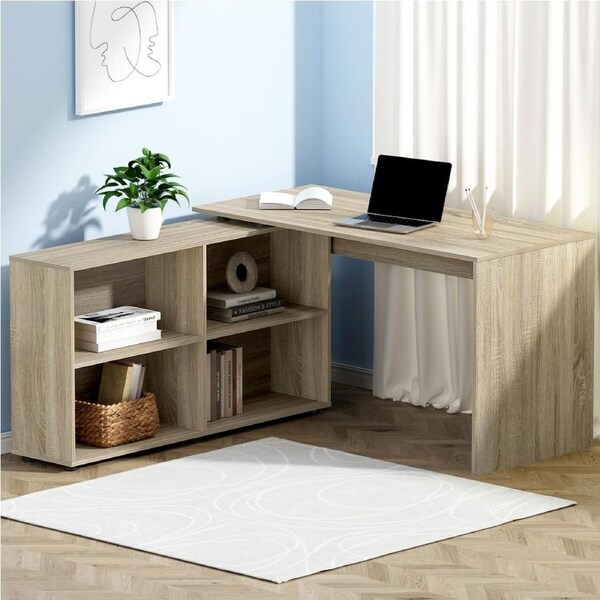 Artiss Computer Desk L-shape Corner Desks with Bookshelf Oak