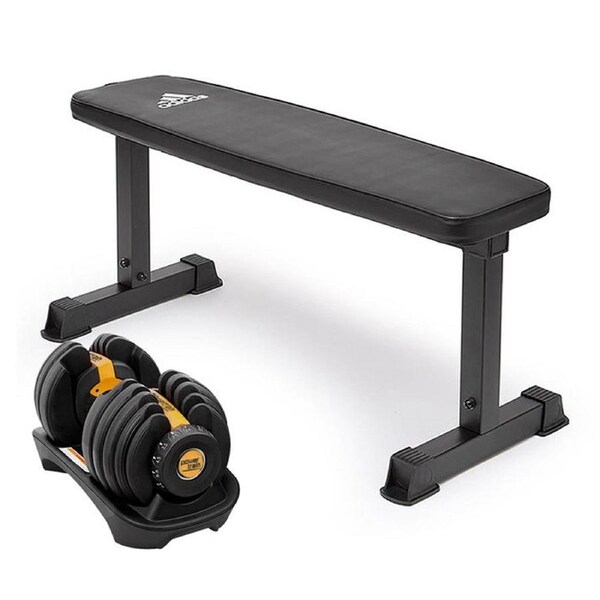 Powertrain 24kg Gold Adjustable Dumbbell Weights w/ 10437 Adidas Bench