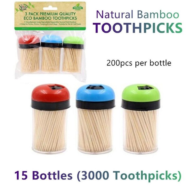 15x Bamboo Toothpick Wooden Tooth Picks Craft Stick Cocktail Fruit Party Fork