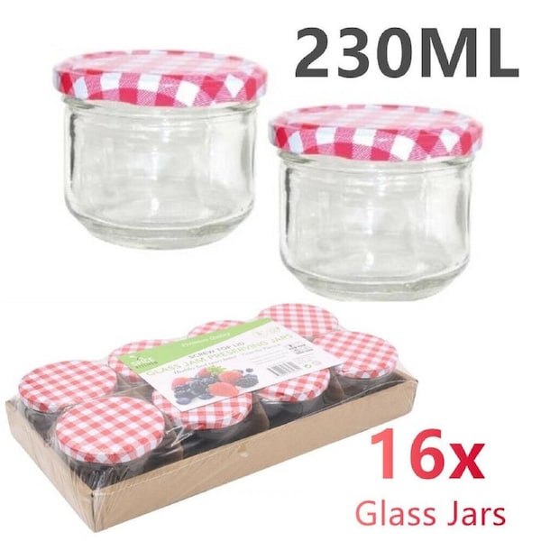 16x Glass Jars with Lid 230ML Small Food Storage Mini Mason Jam Bottle Container