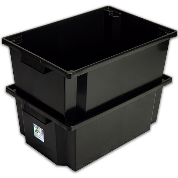 3x Large Black Storage Crate 60L Storage Container Box Basket Bin Plastic AU