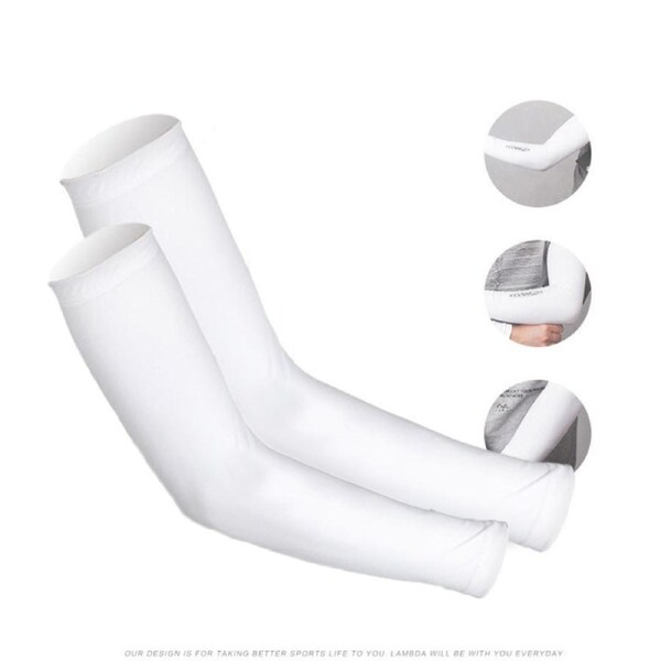 Catzon 1 Pack Arm Sleeves UV Sun Protection Cooling Compression Arm Cover Shield For Basketball Running Cycling Golf Volleyball Baseball Football-WHITE