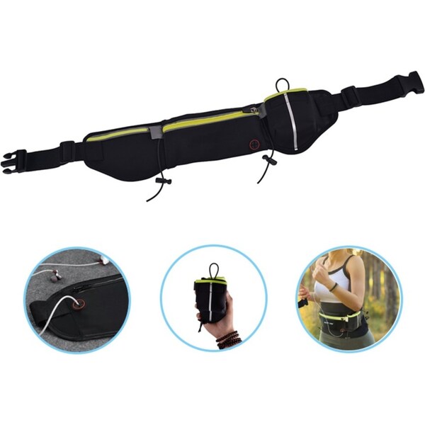 Catzon Running Belt Waist Bag Waterproof Multifunctional Zipper Adjustable Fanny Pack with Headphone Port For Running Hiking Cycling Climbing-Black