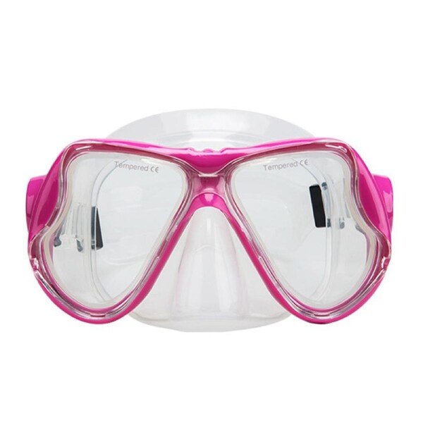 Catzon Diving Mask Anti-Fog Tempered Glass Waterproof Lens Adjustable Strap Adult Swimming Goggles For Snorkeling Swimming Scuba Diving-Transparent rose red