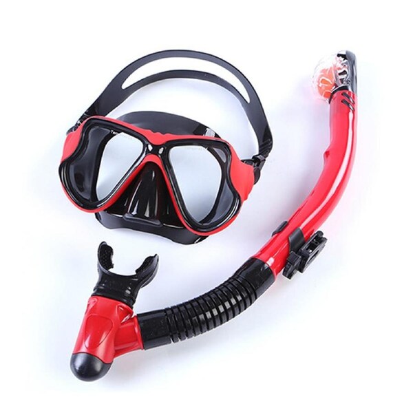 Catzon MS2209 Snorkel Set Anti-Fog Tempered Glass Waterproof Lens Anti Leak Dry Top Snorkel Gear Suitable For Swimming Snorkeling Scuba Diving-Red