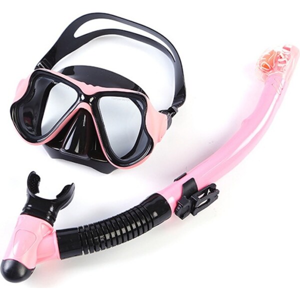 Catzon MS2209 Snorkel Set Anti-Fog Tempered Glass Waterproof Lens Anti Leak Dry Top Snorkel Gear Suitable For Swimming Scuba Diving-Pink