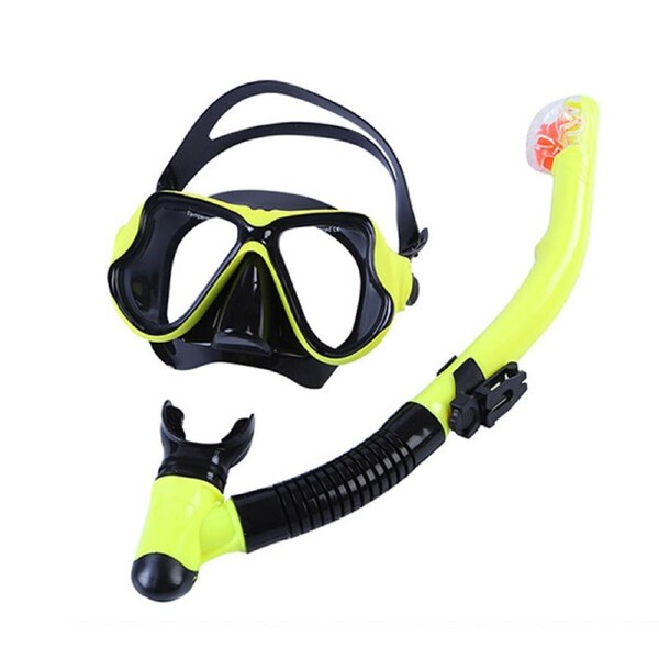 Catzon MS2209 Snorkel Set Anti-Fog Tempered Glass Waterproof Lens Anti Leak Dry Top Snorkel Gear Suitable For Swimming Scuba Diving-Yellow