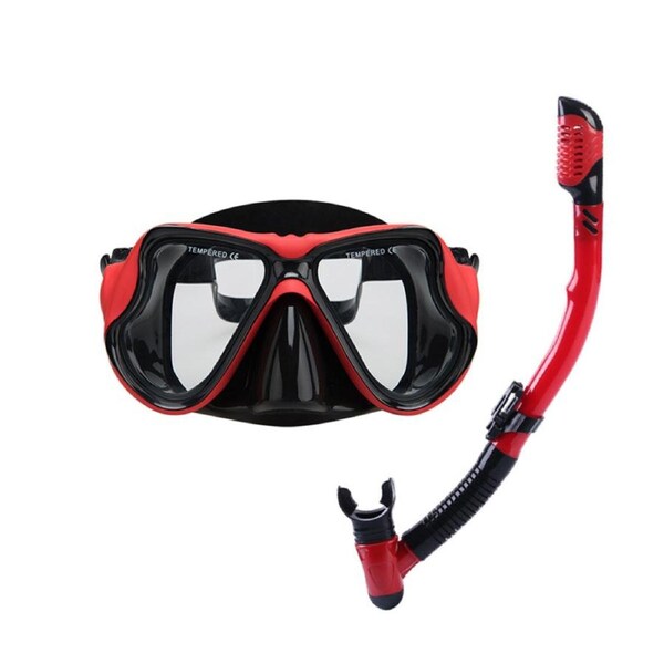 Catzon MS2211 Snorkel Set Anti-Fog Tempered Glass Waterproof Lens Anti Leak Dry Top Snorkel Gear For Swimming Scuba Diving-Red