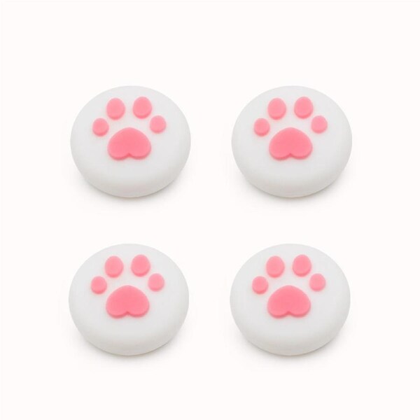 Catzon 4Pcs Cute Cat Paw Claw Thumb Stick Grip Cap Joystick Cover For Nintend Switch or Switch Lite Console-White&Pink