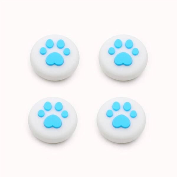 Catzon 4Pcs Cute Cat Paw Claw Thumb Stick Grip Cap Joystick Cover For Nintend Switch or Switch Lite Console-White&Blue