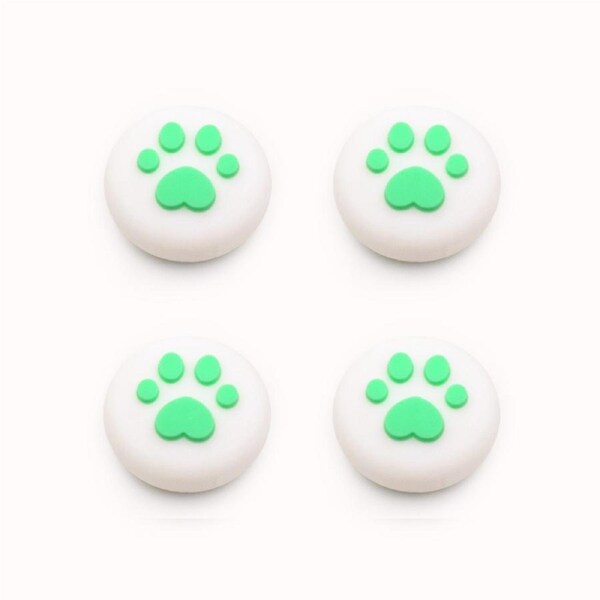 Catzon 4Pcs Cute Cat Paw Claw Thumb Stick Grip Cap Joystick Cover For Nintend Switch or Switch Lite Console-White&Green