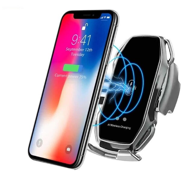 Catzon Wireless car Charger A5 15W Smart Sensor Phone Holder For iPhone Samsung (Silver)