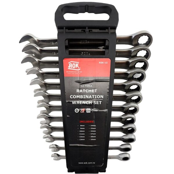 AOK by KC Tools 12 Piece 72T 12PT Metric Combination Ratchet Wrench Set - RSK-12