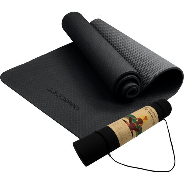 Powertrain TPE Yoga Exercise Mat Home Gym Pilates Floor Fitness 6mm Thick - Black