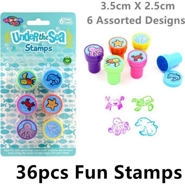 36pcs Kids Fun Stamps 6 Assorted Sea Non Toxic Colour Ink Arts Craft Gift Reward