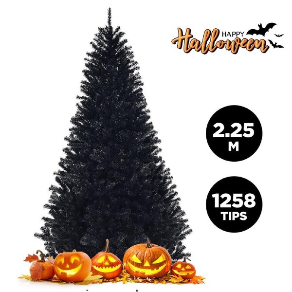 Costway 2.25M 7.5FT Christmas Tree Xmas Decoration Hinged PVC 1258 Tips Office Home Decor Black