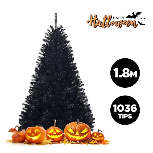 Costway 1.8M/6FT Christmas Tree 1036 PVC Tips Hinged Xmas Decoration Hinged Office Home Decor Black