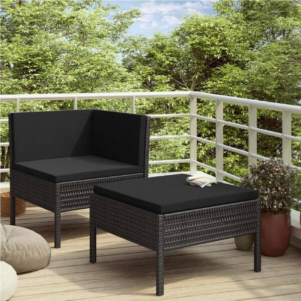 2 Piece Garden Lounge Set with Cushions Poly Rattan Black vidaXL
